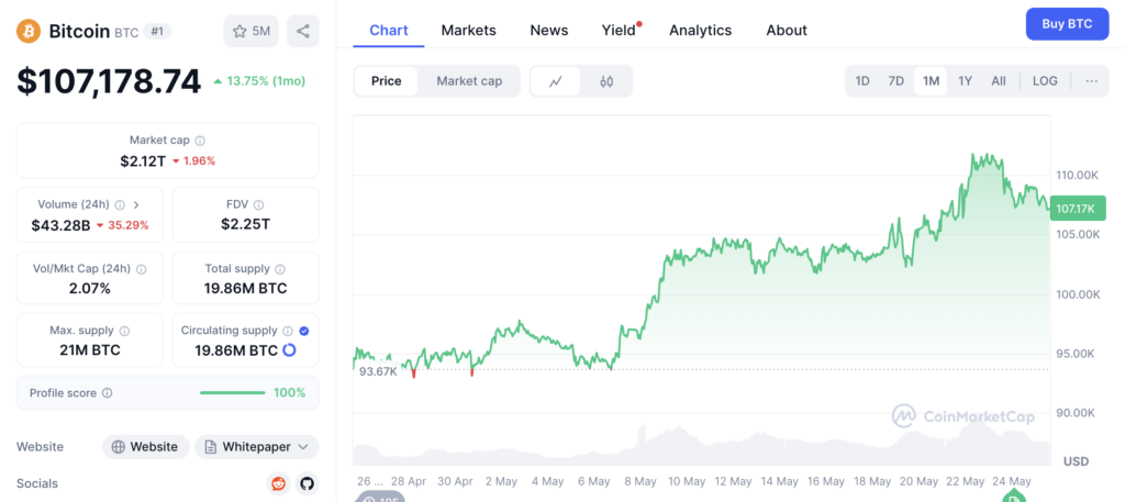 نمودار قیمت و اطلاعات بازار بیت کوین - منبع: CoinMarketCap